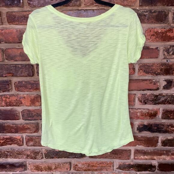 Aerie Neon Highlighter Yellow Short Sleeve V-Neck Burnout Pocket T-Shirt Size XS - Picture 6 of 6